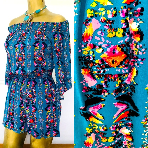 NWOT BOHEMIAN Off SHOULDER Shorts ROMPER Jumpsuit Playsuit Small - Picture 1 of 13